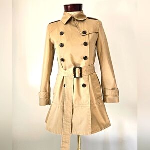Banana Republic Tan Double-Breasted Midi Belted Trench Coat With Red Lining. XS